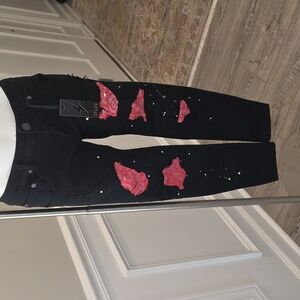 Spark Black % Red Distressed Mens / Unisex Jeans NWT